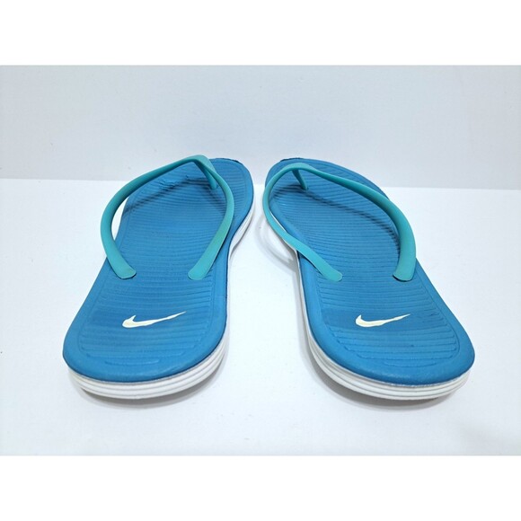 Nike Solarsoft Womens Size 8 Thong Flip Flop Blue Sandals Lightweight Blue White - Picture 5 of 8